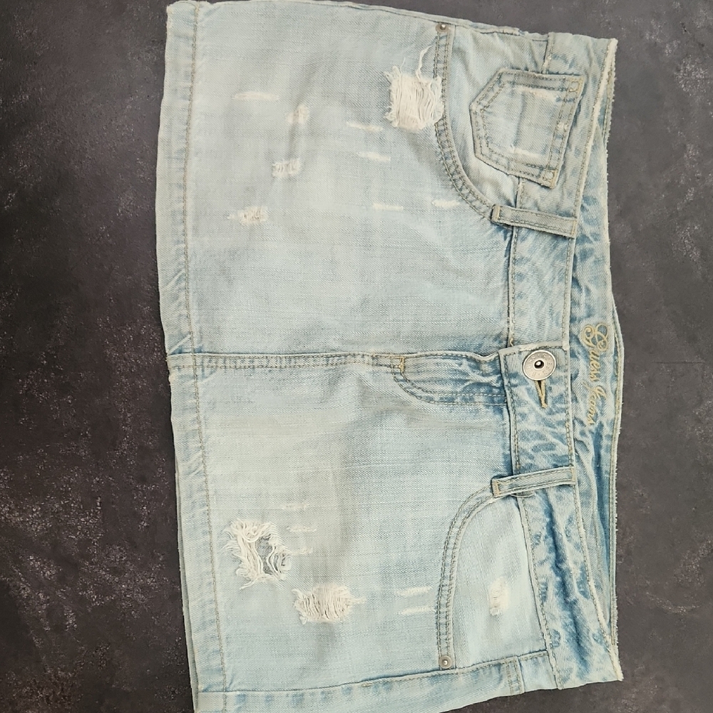 Light Blue Distressed Denim Skirt